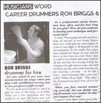 Ron Briggs - Musicians Word, career drummer, langley & vancouver drum teacher and drum lessons fraser valley